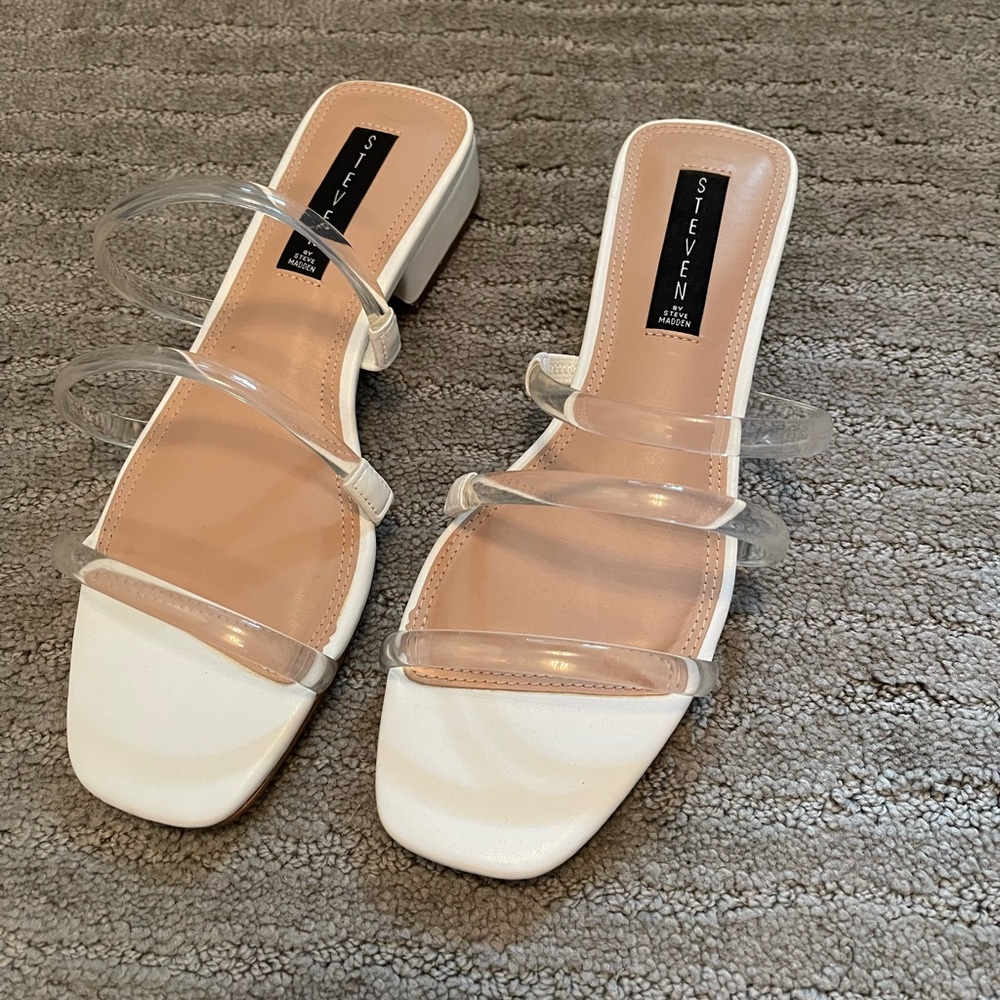 Never been worn clear and white sandals